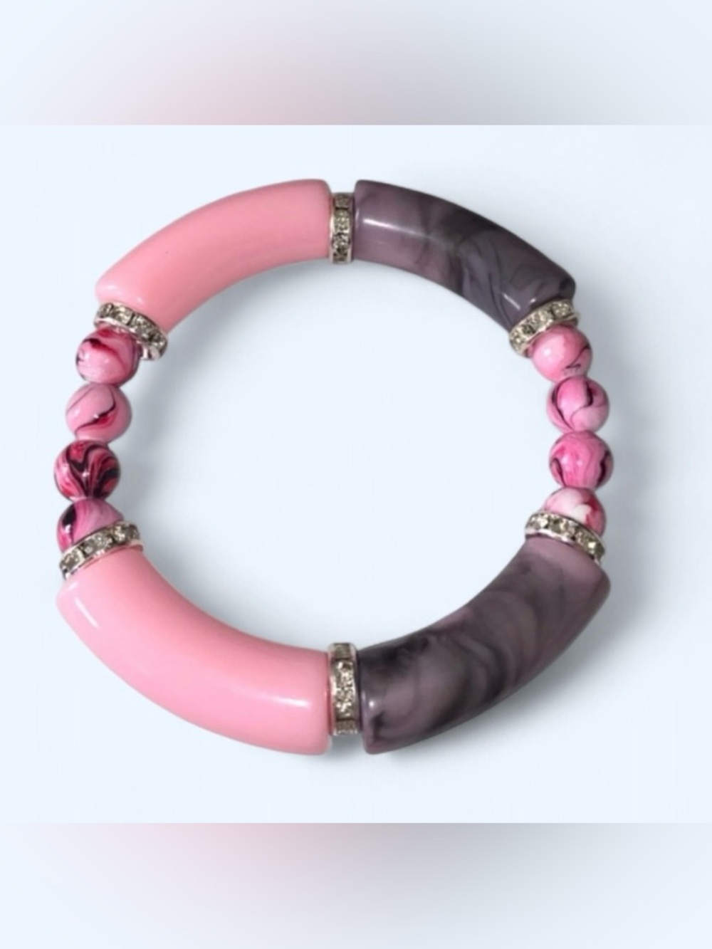 Pink and Gray Bracelet with Bangle Beaded Accents
